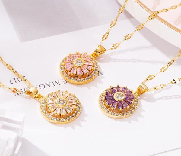 

pendant necklaces spinning necklace titanium steel rhinestone zircon clavicle chain fashion gold double layer4658453, Silver