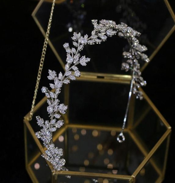 

hair clips barrettes crystal wedding headwear leaf tiaras zirconia hairband bridal accessories bride headdress crown party6140361, Golden;silver