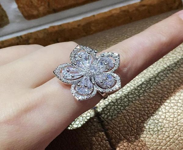 

wedding rings flower shape big cz zircon bling luxury silver for women bridal engagement band promise stone female jewelry5086805, Slivery;golden