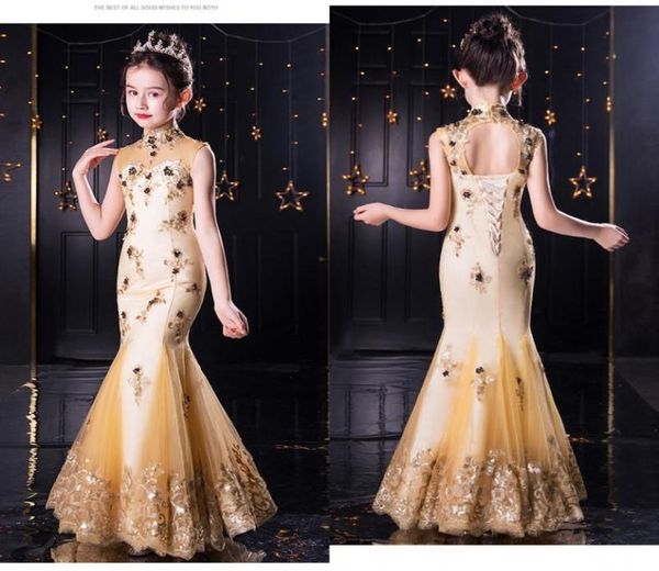 

new sequins lace mermaid party dresses little girls high neck lace up applique lace beaded girls pageant dress birthday prom eveni3067164, White;blue