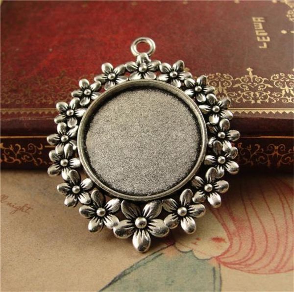 

boyute 10pcs round 25mm cabochon tray whole vintage style antique bronze silver plated blank pendant base jewelry findings c6591021, Slivery;crystal