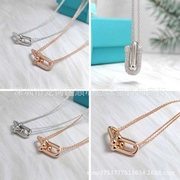 

designer new tiffay horseshoe buckle necklace 925 silver plated 18k gold inlaid with diamond u-shaped double ring light luxury style persona