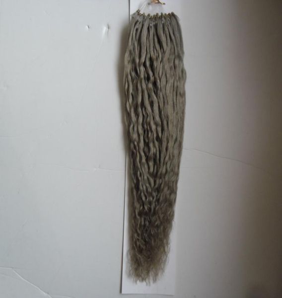 

8a brazilian kinky curly hair 1g micro double loop hair extensions 100g 100s grey curly micro ring hair extensions silver5529008, Black