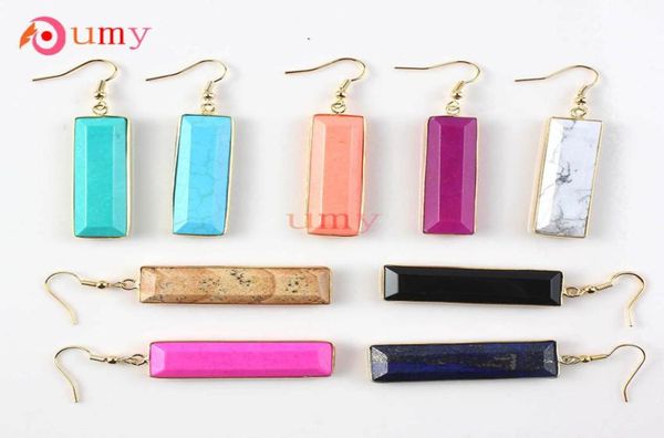 

whole 5 pairs new trendy gold plated rectangle section mixed quartz stone earrings for women designs jewelry9364315, Silver