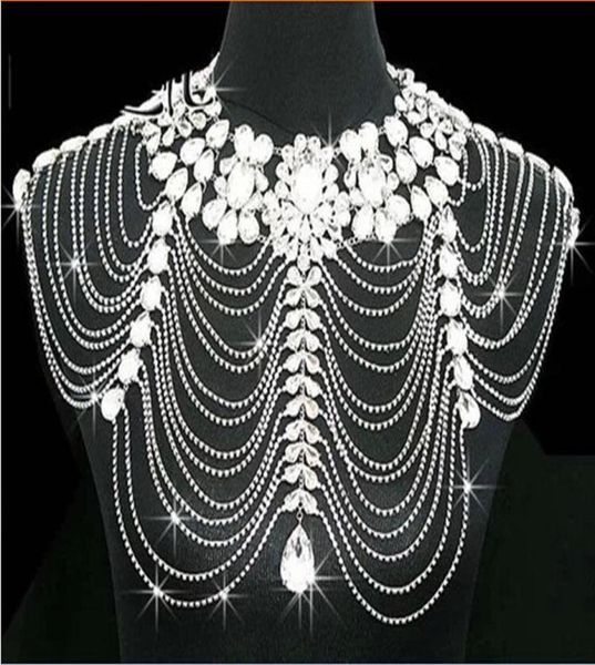 

body jewerly diamond crystal rhinestone tassel shoulder chain shawl wrap cape bride weddingm bridal wraps8952855, White