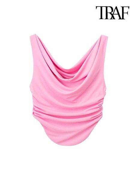 

t-shirt traf women fashion draped crop tank backless flowing neck female camis mujer, White
