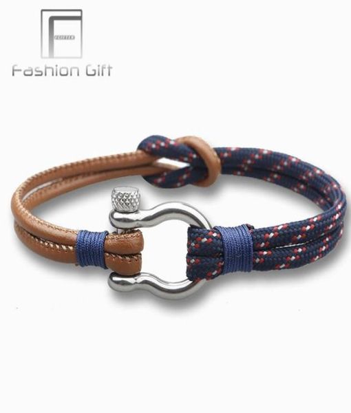 

fashion men leather bracelets of survival stainless steel clasp sport climbing rope bracelet handmade jewelry3637924, Golden;silver