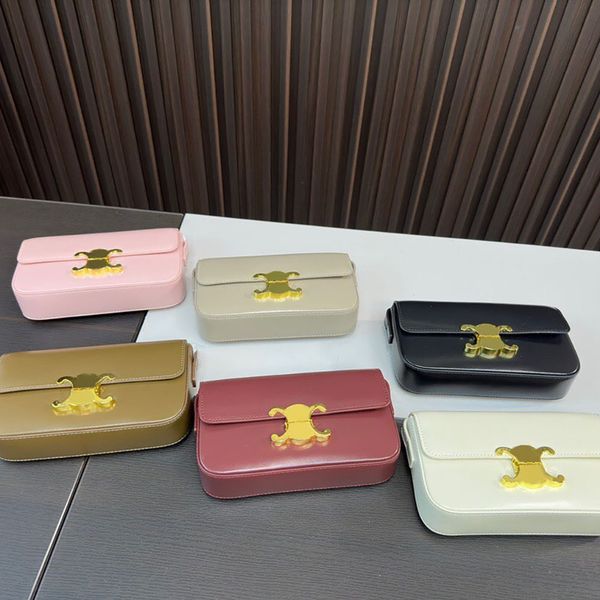 

2023 five star new cowhide women's bag deluxe gold clasp flap pink black grey brown red white small shoulder crossbody bag fashion casu