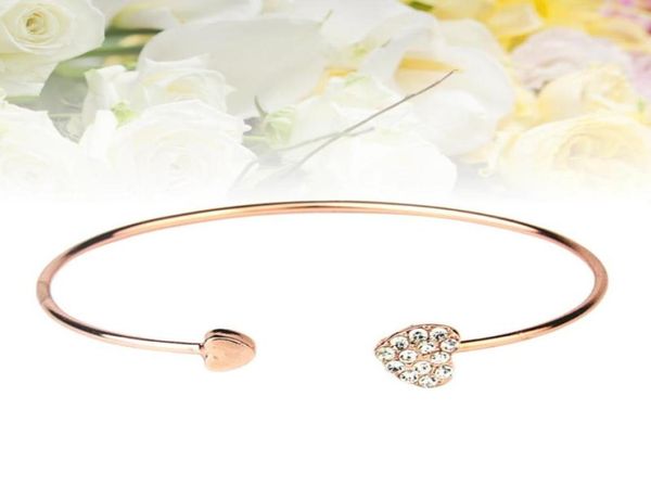 

open bracelet two heart shape bracelet simple fashion heart bangle femalerose gold4056240, Golden;silver