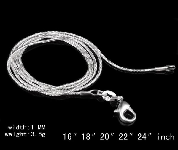 

big promotions 100 pcs 925 sterling silver smooth snake chain necklace lobster clasps chain jewelry size 1mm 16inch 24inch2290710