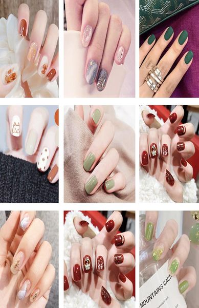 

24pcs nail art fake nails short press on tips false with glue coffin stick clear display set full cover artificial designs square 2438584, Red;gold