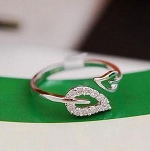 

bling crystal leaf rings party jewelry adjustable silver plated rhinestone ring for women girls xmas gift8724843