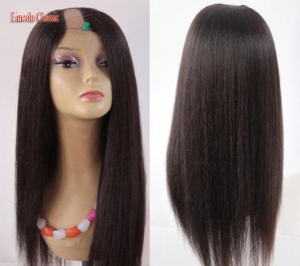 

crazy whole soft u part wig yaki straight human hair peruvian virgin human hair u part wig straight style middle u part6509168, Black;brown