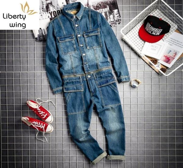

men039s jeans spring fall mens vintage detachable denim cargo overalls hiphop long sleeve straight pants big size rompers 9672301, Blue