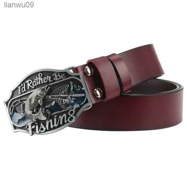 

fishing belt buckle men leisure genuine belt l230704, Black;brown