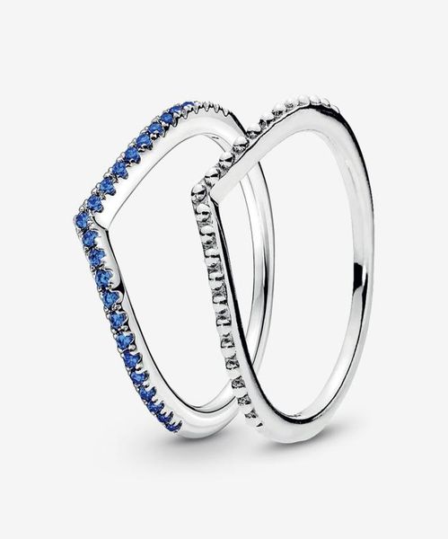 

100 925 sterling silver blue wishbone ring set for women wedding rings fashion jewelry accessories9676774, Slivery;golden