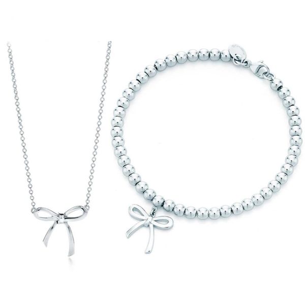 

original logo pendants necklaces set valentines gift 925 silver fashion classic diy 4mm round beads love hearts charm bracelet set8388923