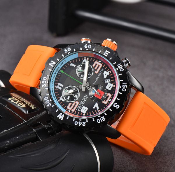 

2023 luxury men's watch quartz endurance pro avenger chronograph 44mm watches multiple colors rubber men watches glass wristwatches bre, Slivery;golden