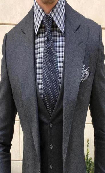 

wool 2019 wedding tuxedos vintage dark grey tweed wool herringbone mens business suit jacket pants vest men039s suits sprin7066942, Black;gray