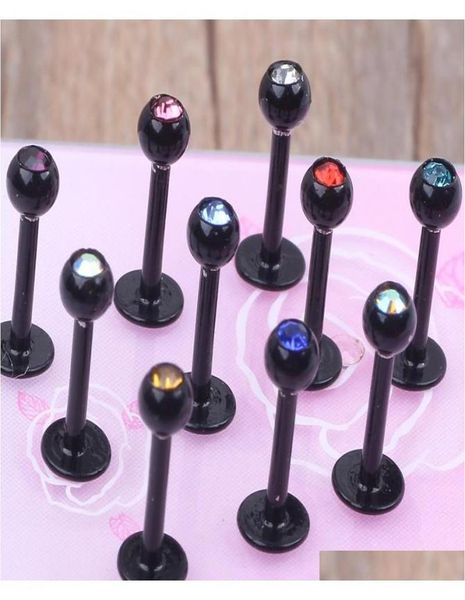 

16 ga labret with fivegem balls lip ring labret ring body jewelry mixing colors 2rvxj3255854, Black
