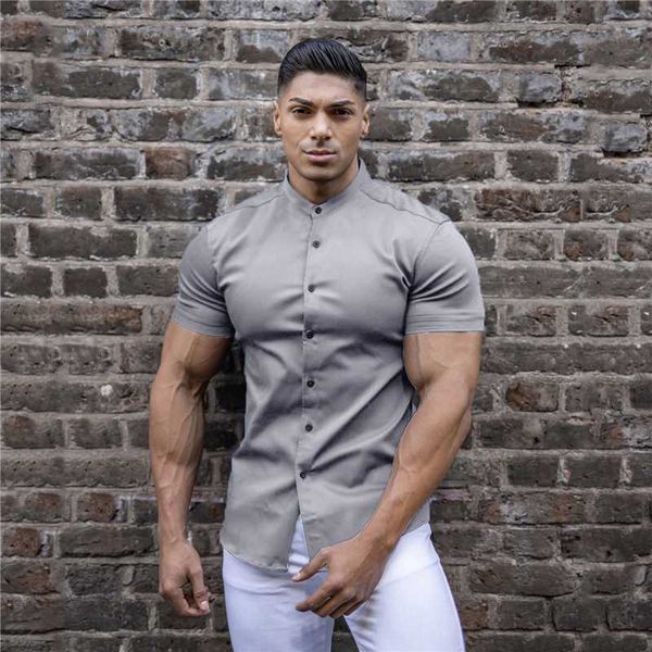 

men's t-shirts running shirt men fashion short sleeve shirt solid super slim fit casual social business dress shirt summer sport fitnes, White;black