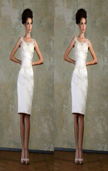 

2020 vintage short wedding dresses summer scoop applique short bridal dress beaded sheath custom made ivory beach bride gowns9703606, White