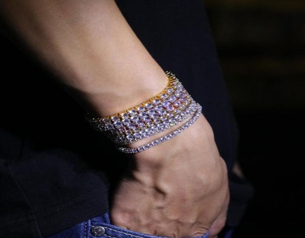 

3456mm 1 row cubic zircon tennis bracelet gold silver color iced out mens fashion jewelry7176312, Golden;silver