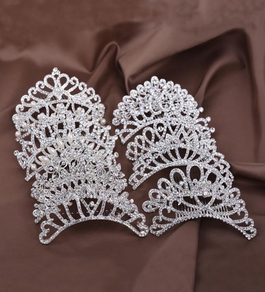 

wedding crystal crown comb pearl sticks prom headband kids party events clear rhinestone tiaras sliver hair jewelry christmas gift8115285, Slivery;white