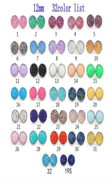 

8mm 12mm nice handmade resin round mermaid druzy earrings trendy simple stainless steel tone wholesaling resin stone earring for l5434355, Golden;silver