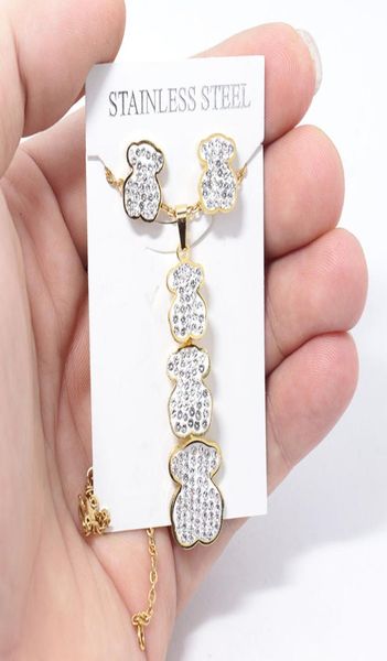 

fashion shell bear pendant golden silver stainless steel necklace earrings women girls jewelry sets8200854