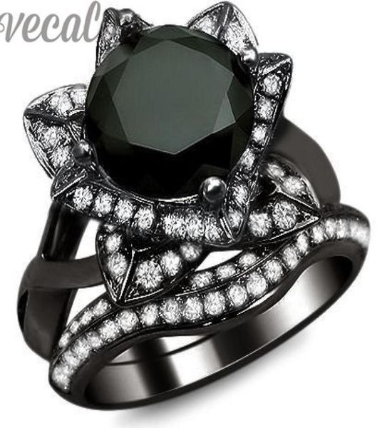 

vecalon fashion new wedding band ring set for women 3ct black cz diamond 10kt black gold filled female party finger ring49470016666058, Slivery;golden