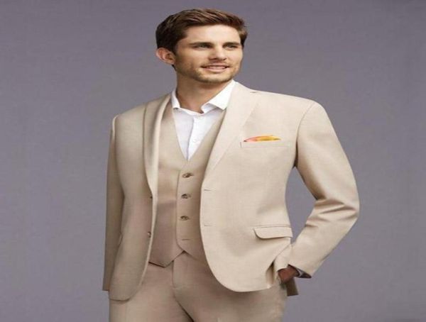 

beige mens suits 3 piece simple wedding suits jacketpantvest trim fit formal bridegroom blazer prom tuxedos4373096, Black;gray
