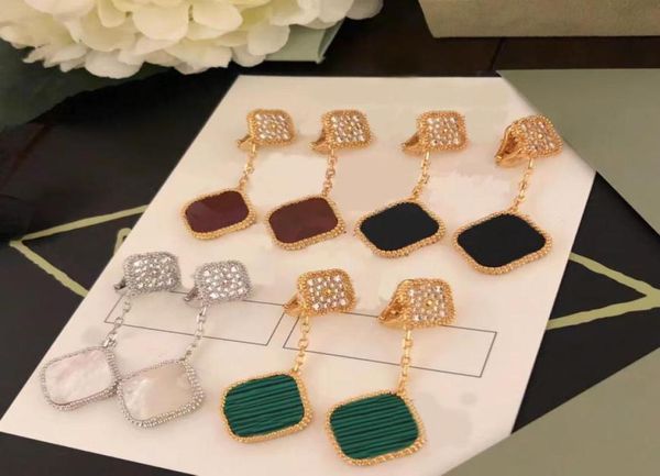 

luxury designer fashion charm earrings women 18k gold diamond fourleaf clover earrings with box1521979, Golden