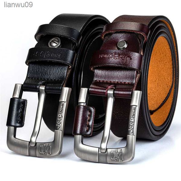 

80cm140cm natural cowhide men's genuine leather belt designer fashion casual men's denim pin buckle brand belt l230704, Black;brown