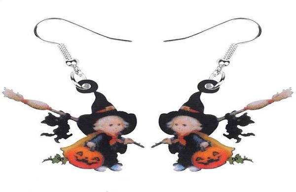 

dangle chandelier acrylic halloween broom hat witch pumpkin black cat earrings drop decoration jewelry women girls teens party g9409058, Silver