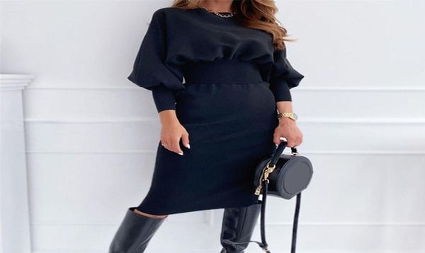 

fashion oneck long sleeve pencil dress women autumn winter black pink bodycon elegant office woman dresses robe femme 2202263838024, Black;gray
