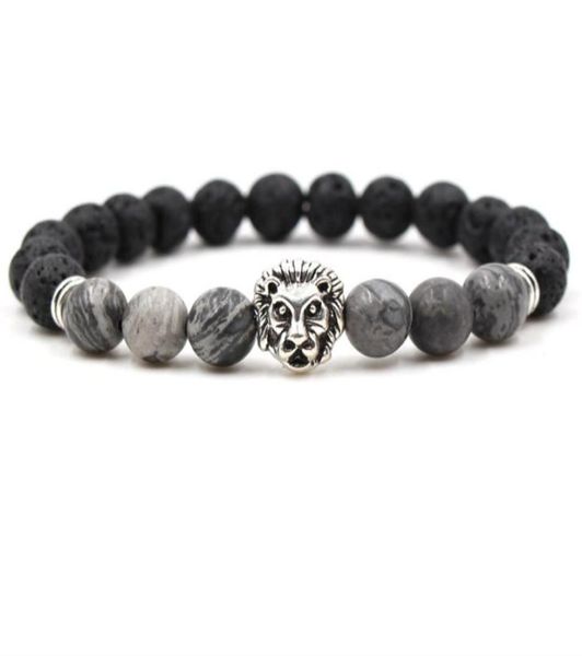 

8mm beaded strands bracelet silver plated lion lazuli tigereye green red grey beads halloween gift men alloy yoga bracelets bangle5908539, Black