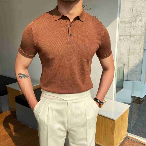 

men's t-shirts summer men knit polo shirt business casual turn-down collar button-up tees fashion solid slim tshirts lce silk fabric bl, White;black