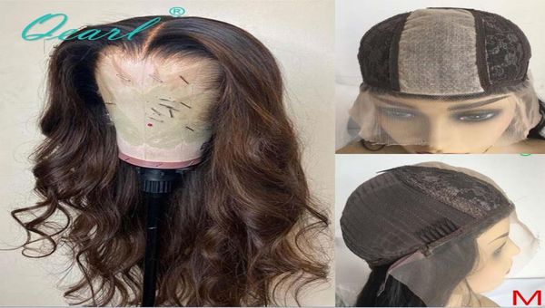 

ombre brown colored human hair wigs 2x5 silk base lace wig brazilian wavy remy hair hidden knots 150 deep long part qearl8053034, Black;brown
