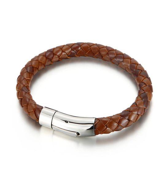 

handmade jewelry men039s brown blue color 8mm leather cord braided chain bracelet 215mm stainless steel clasp1569032, Black
