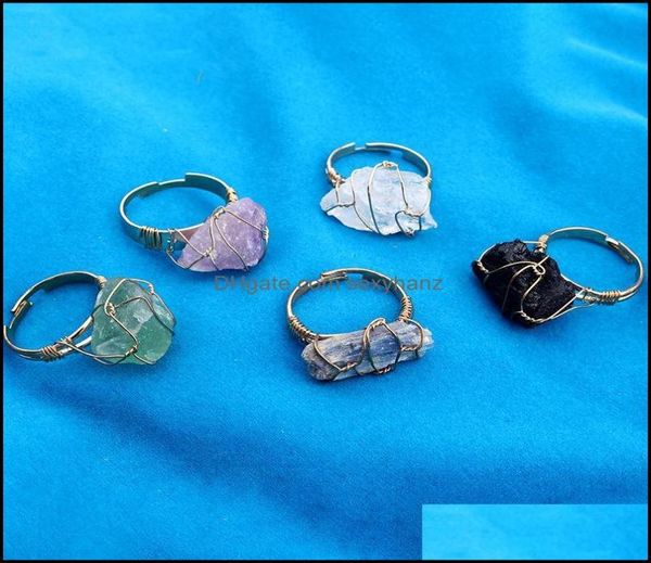 

band rings jewelry natural crystal stone ring irregar wire wrap women men healing amethysts fluorite goldcolor resizable quar dhh4269321, Silver