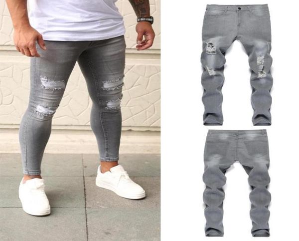 

men039s jeans quilted embroidered skinny ripped stretch denim pants man elastic waist patchwork jogging trousers6463430, Blue