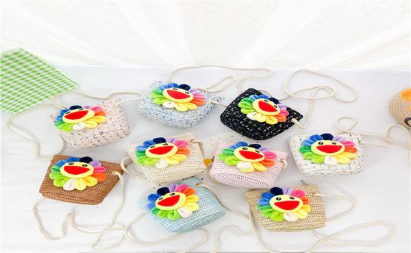 

baby kids bags girls mini princess purses summer cartoon lovely flowers grass weaving packages multicolour crossbody5444367, White