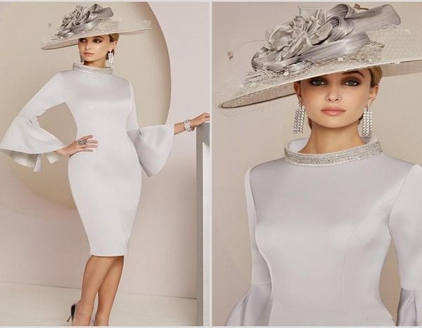 

2020 modern silver mother of the bride dresses crystal beaded high neck long sleeve plus size wedding guest dress dubai evening go2041553, Black;red