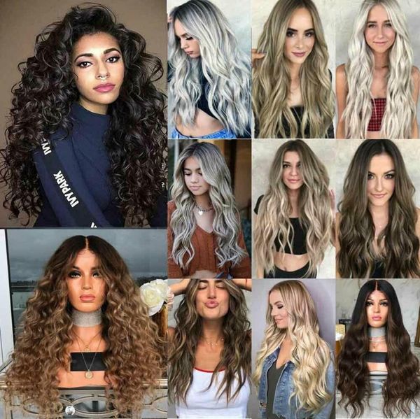 

au women long full wig natural curly wavy synthetic as real hair cosplay wigs1958690, Black