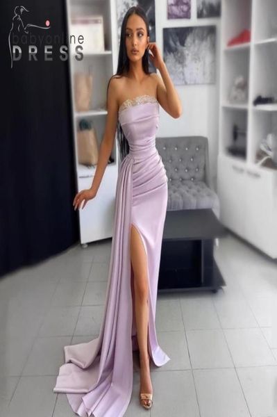 

evening dresses strapless satin high split prom dress lavender party cocktail gowns saudi arabia dubai plus size vesitos4679626, Black