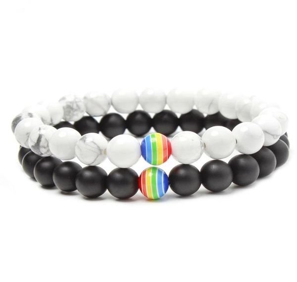 

8mm beaded bracelet rainbow strand white pine frosted stone couple bracelets fashion jewelry for women men bangle strands1548463, Black