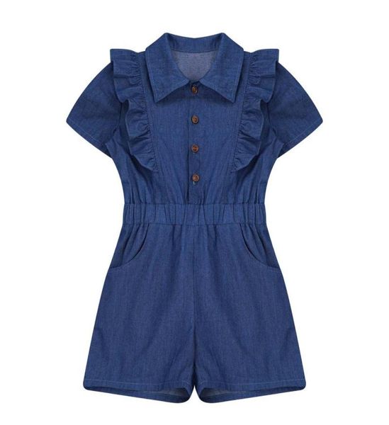 

jumpsuits summer teen kids girls denim romper short jumpsuit solid color casual children clothes overalls 614 years7443334, Blue