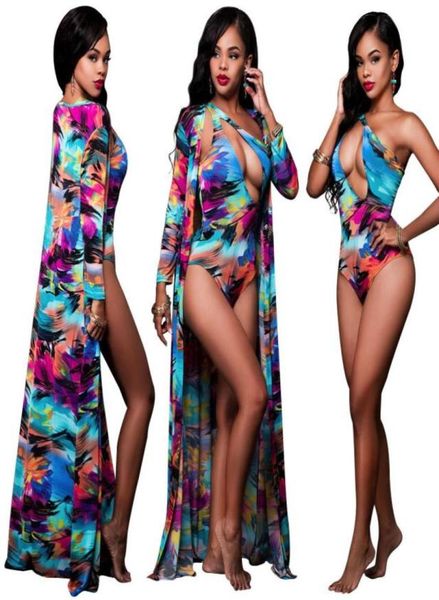 

2019 summer print ink longsleeved jacket cloak oneshoulder swimsuit female twopiece suit luxury designer swimsuit women13386114443998