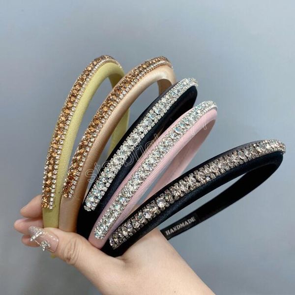 

fashion headwear for women full shining rhinestone hairband narrow side baroque headband hair accessories, Slivery;white